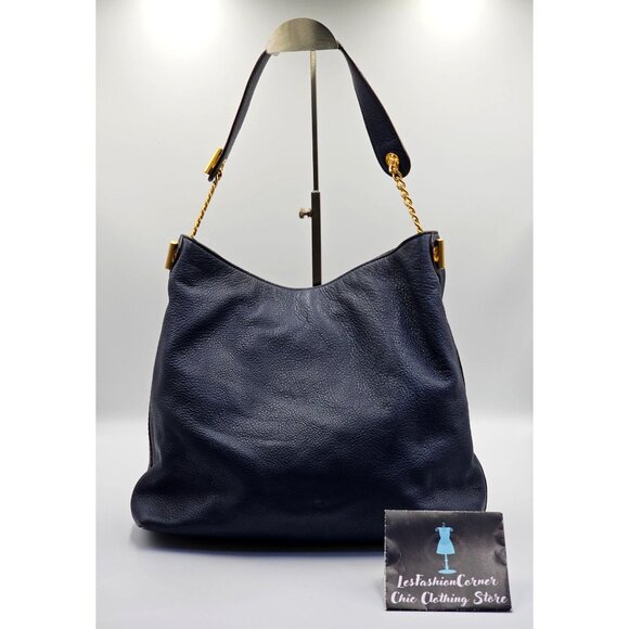 Tory Burch Women's Navy Blue Leather Chelsea Chain Hobo Shoulder Bag Sz L 2713 - Picture 5 of 16